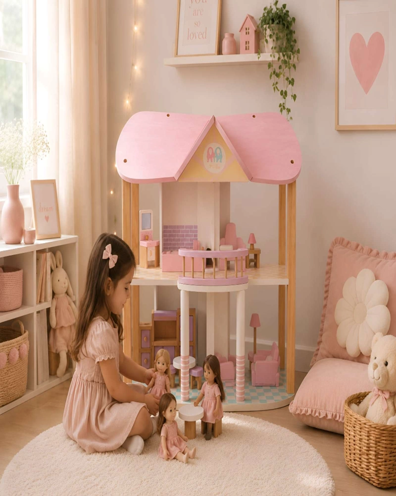 CASA DE MUÑECAS DE MADERA CON MUEBLES Y ACCESORIOS - 1