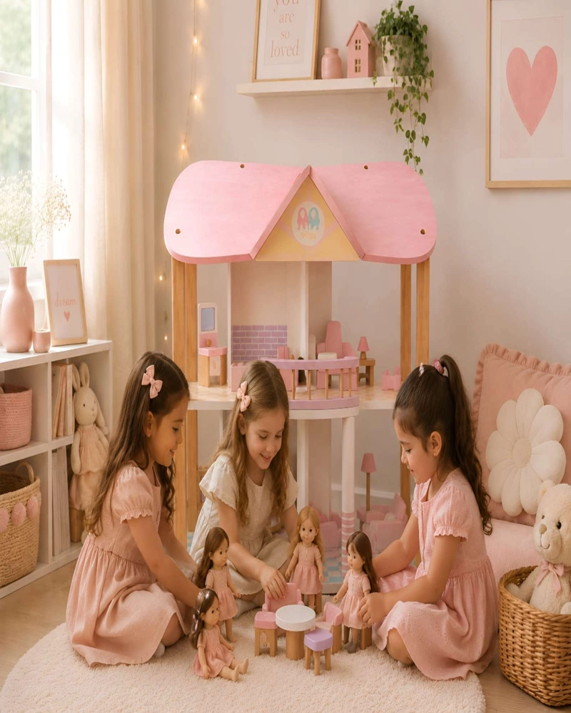 CASA DE MUÑECAS DE MADERA CON MUEBLES Y ACCESORIOS - 3