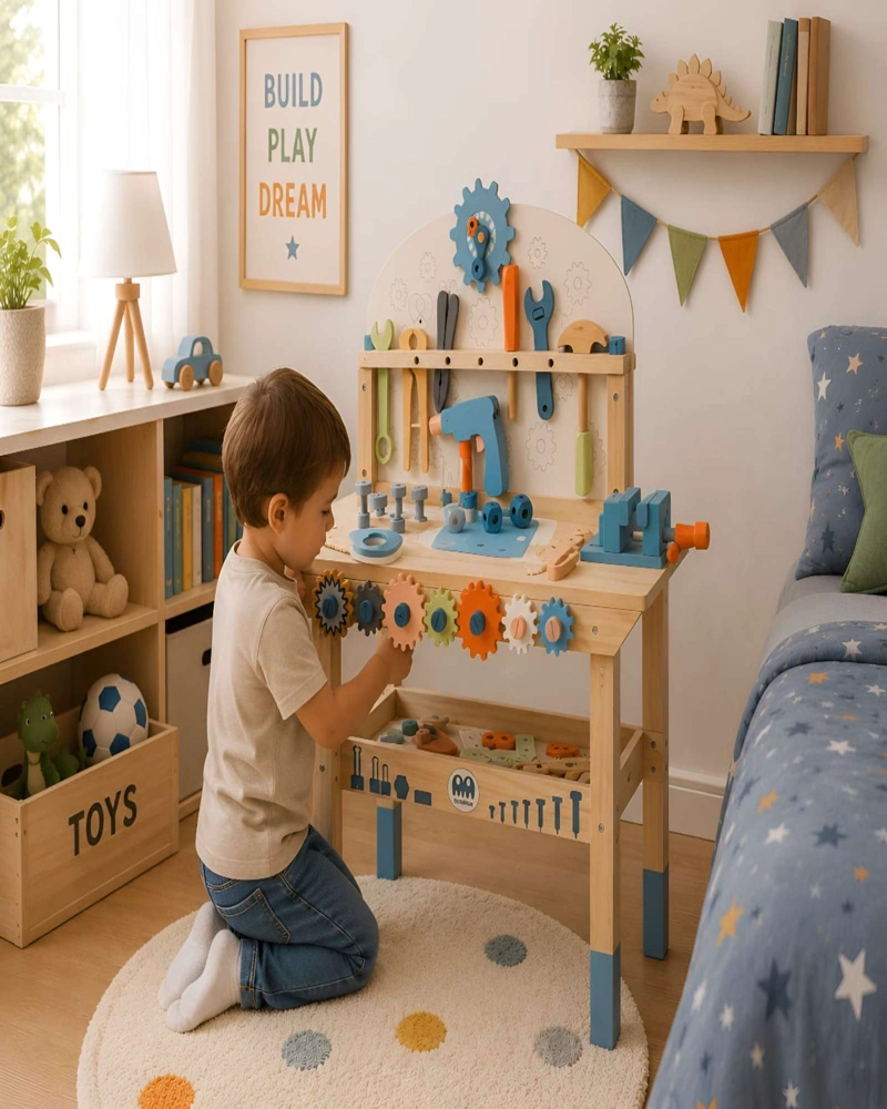 BANCO DE TRABAJO DE MADERA INFANTIL - SET DE HERRAMIENTAS DE JUGUETE - 1
