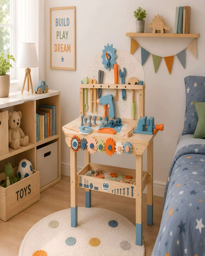 BANCO DE TRABAJO DE MADERA INFANTIL - SET DE HERRAMIENTAS DE JUGUETE - 2