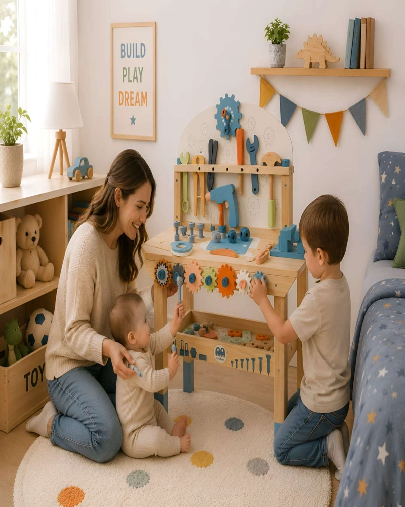 BANCO DE TRABAJO DE MADERA INFANTIL - SET DE HERRAMIENTAS DE JUGUETE - 4
