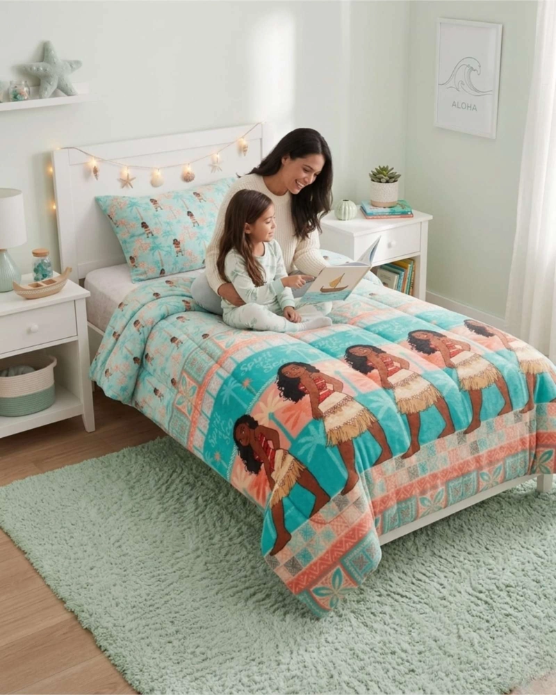 PLUMON LIVIANO INFANTIL CON FUNDA DISEÑO PLAYA Y PALMERAS PLAZA Y MEDIA - 2