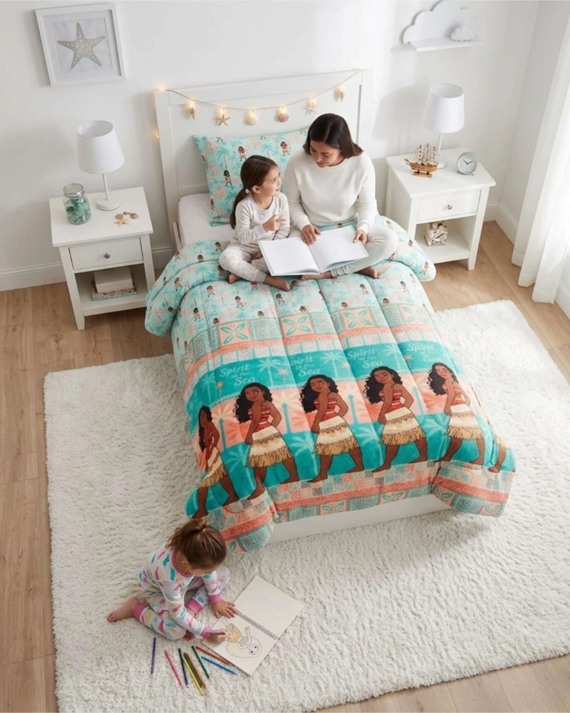 PLUMON LIVIANO INFANTIL CON FUNDA DISEÑO PLAYA Y PALMERAS PLAZA Y MEDIA - 5
