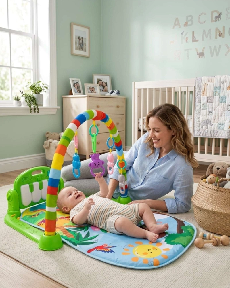 GIMNASIO MUSICAL MULTIUSOS PARA BEBE DE ALFOMBRA SUAVE VERDE - 1