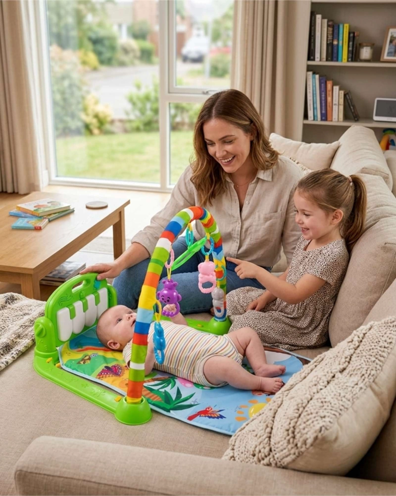 GIMNASIO MUSICAL MULTIUSOS PARA BEBE DE ALFOMBRA SUAVE VERDE - 4