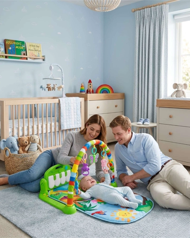 GIMNASIO MUSICAL MULTIUSOS PARA BEBE DE ALFOMBRA SUAVE VERDE - 5