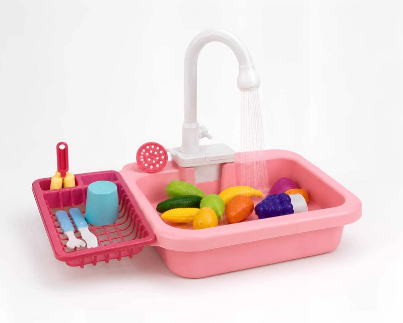 SET DE COCINA LAVAPLATOS DE JUGUETE CON CIRCULACION DE AGUA ROSA - 6