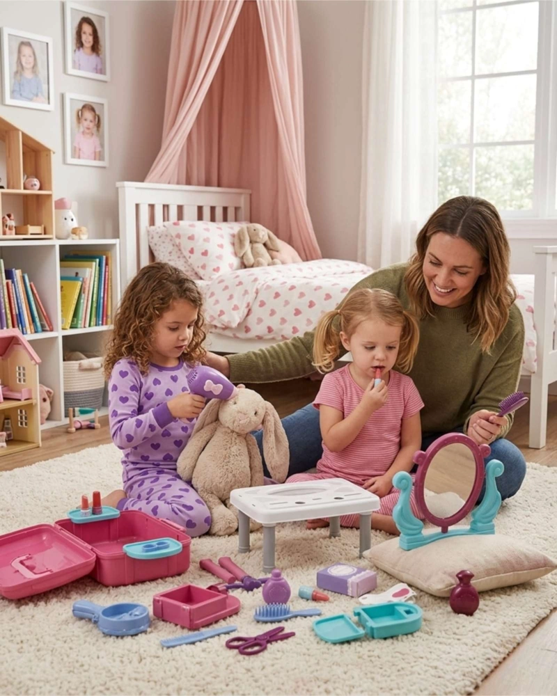 TOCADOR INFANTIL CON ESPEJO Y ACCESORIOS 3 EN 1 MALETA DE BELLEZA - 3