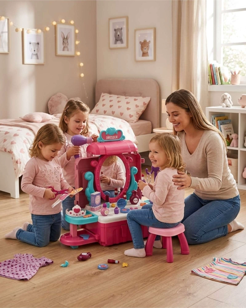 TOCADOR INFANTIL CON ESPEJO Y ACCESORIOS 3 EN 1 MALETA DE BELLEZA - 4