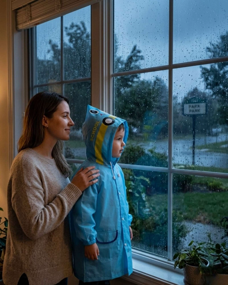 SET DE 2 CAPAS IMPERMEABLES DE LLUVIA INFANTIL PARA NIÑOS AZUL Y ROJO - 4
