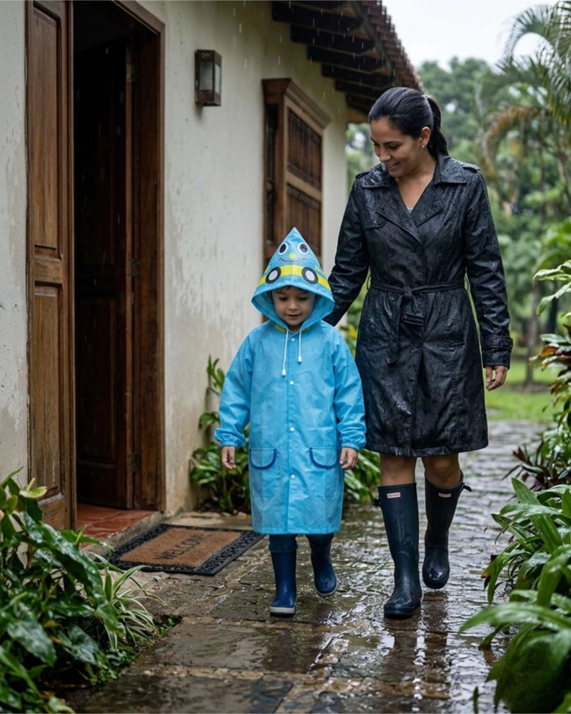 SET DE 2 CAPAS IMPERMEABLES DE LLUVIA INFANTIL PARA NIÑOS AZUL Y ROJO - 6