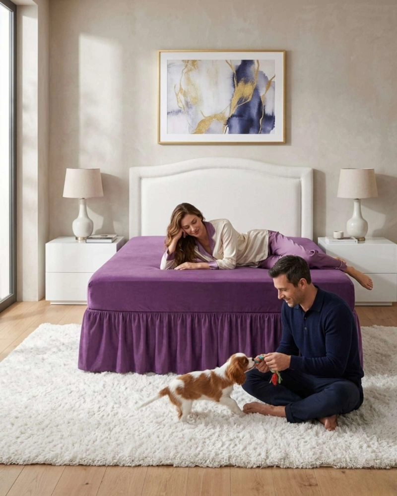 FALDON PARA CAMA KING CUBRE BASE PREMIUM CON PLIEGUES - 4