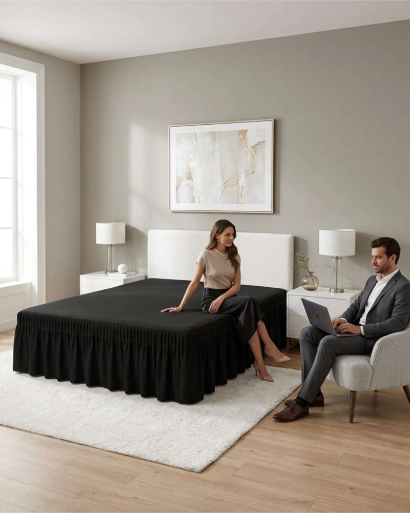 FALDON PARA CAMA KING CUBRE BASE PREMIUM CON PLIEGUES - 1