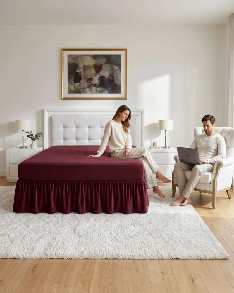 FALDON PARA CAMA KING CUBRE BASE PREMIUM CON PLIEGUES - 4