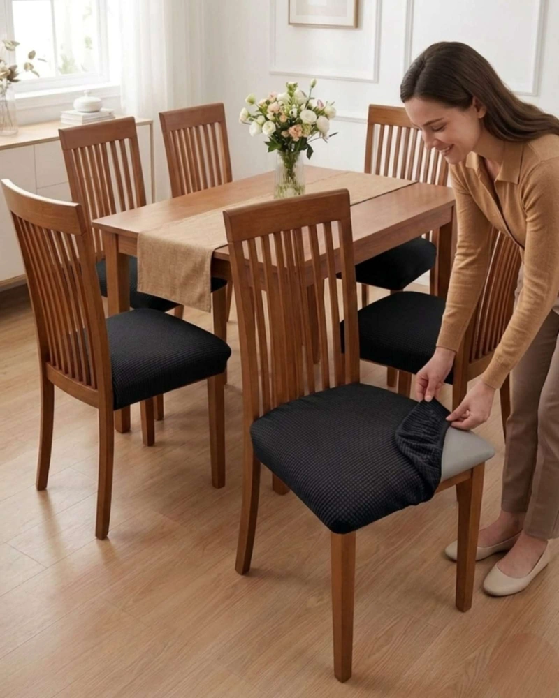FUNDAS DE ASIENTO PARA SILLAS DE ALTA CALIDAD CON TEXTURA NIDO DE ABEJA NEGRO - 1