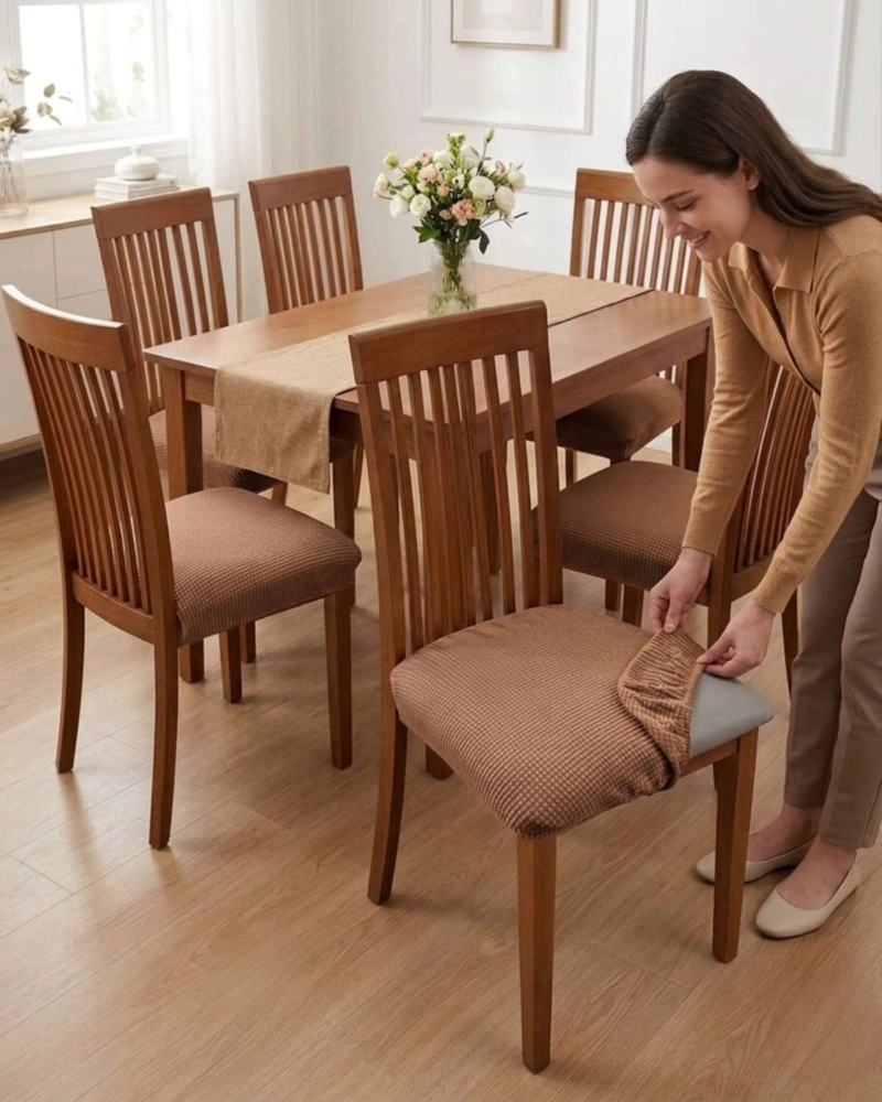 FUNDAS DE ASIENTO PARA SILLAS DE ALTA CALIDAD CON TEXTURA NIDO DE ABEJA MARRON -  CAFE  CLARO - 1