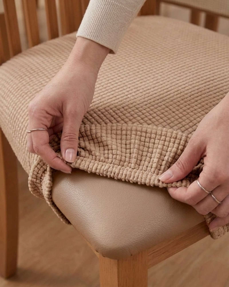 FUNDAS DE ASIENTO PARA SILLAS DE ALTA CALIDAD CON TEXTURA NIDO DE ABEJA MARRON -  CAFE  CLARO - 5