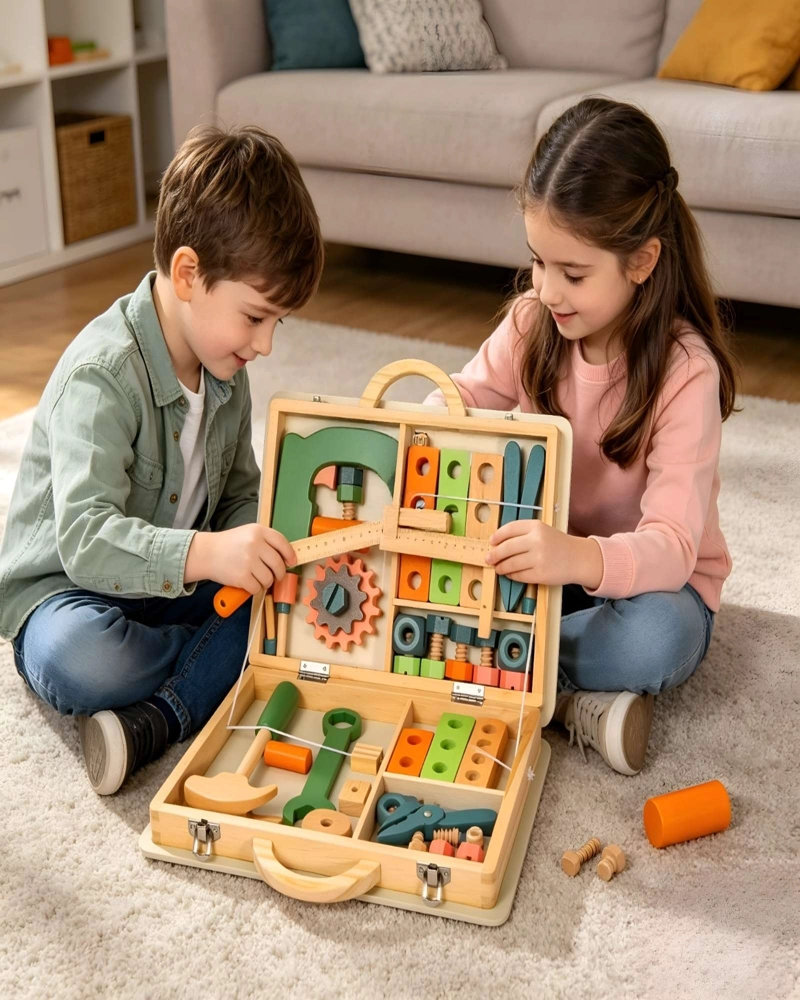 SET DE HERRAMIENTAS DIDACTICAS MONTESSORI DE MADERA MALETIN PORTATIL - 1