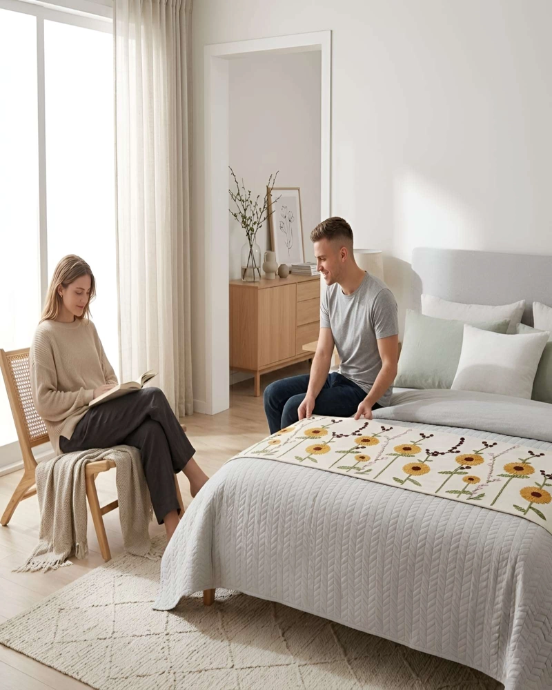 PIECERA PARA CAMA CON BORDADO DECORATIVO B3 - 2