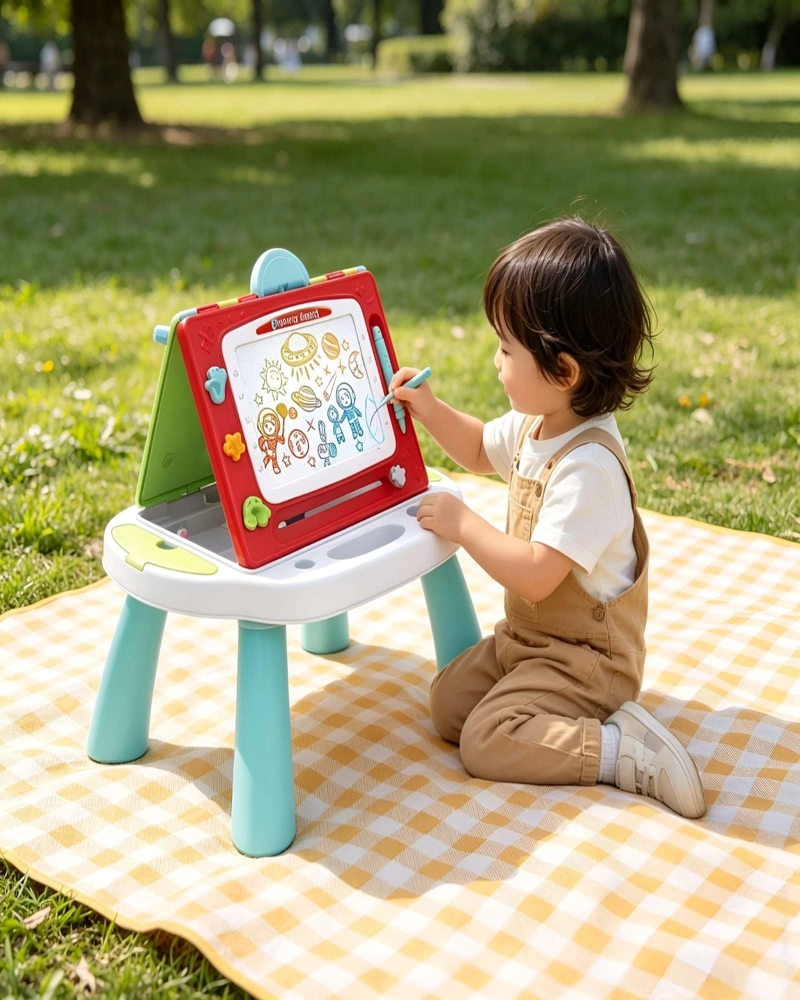 ESCRITORIO DE ARTE INFANTIL MULTIFUNCIONAL CON PIZARRA - 1