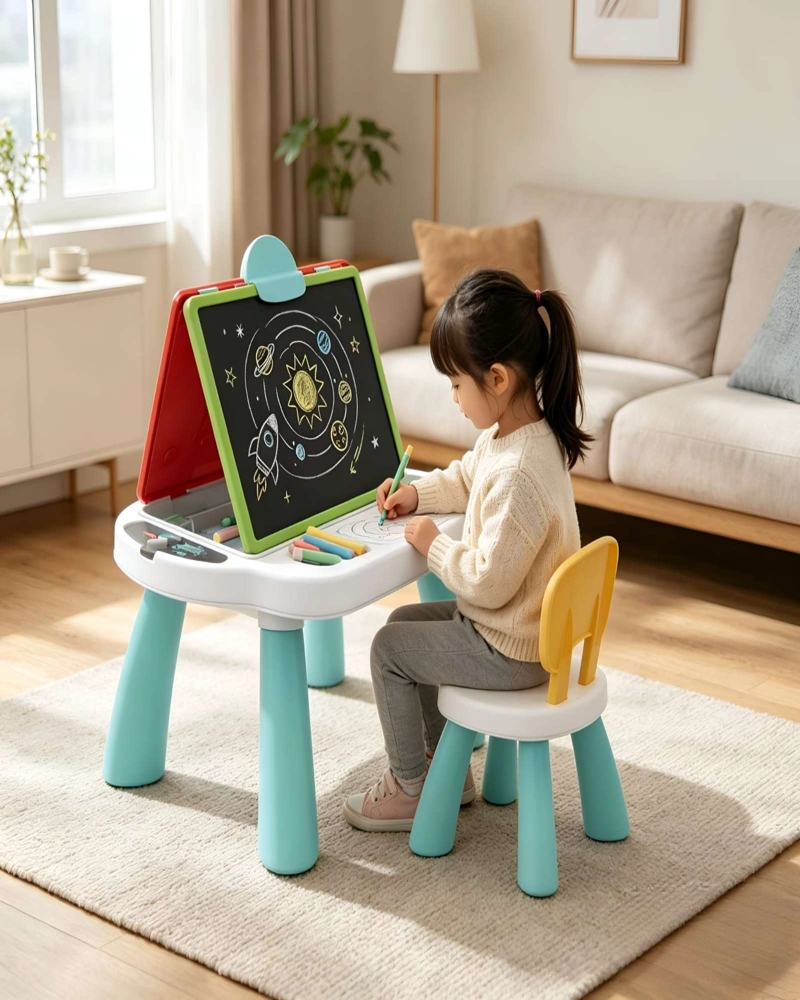 ESCRITORIO DE ARTE INFANTIL MULTIFUNCIONAL CON PIZARRA - 4