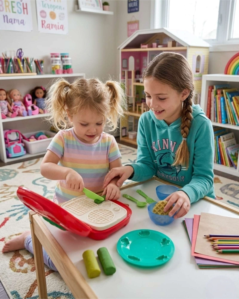 SET WAFFLERA DE JUGUETE CON VAJILLA Y PLASTICINAS INFANTILES - 2