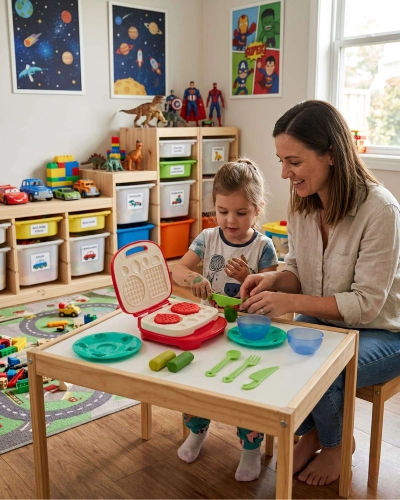 SET WAFFLERA DE JUGUETE CON VAJILLA Y PLASTICINAS INFANTILES - 3
