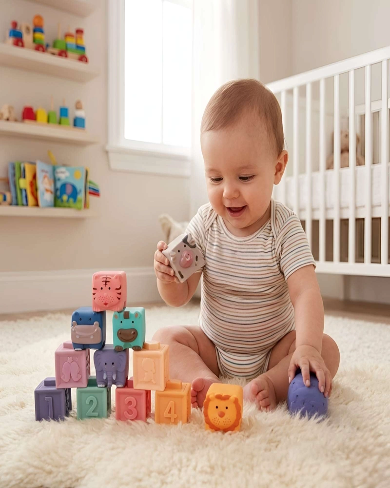 SET DIDACTICO DE 12 BLOQUES BLANDOS DE ESTIMULACION PARA BEBE - 1