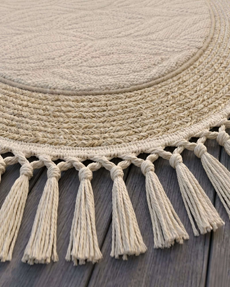 ALFOMBRA REDONDA CON RELIEVE Y FLECOS DECORATIVA - 5