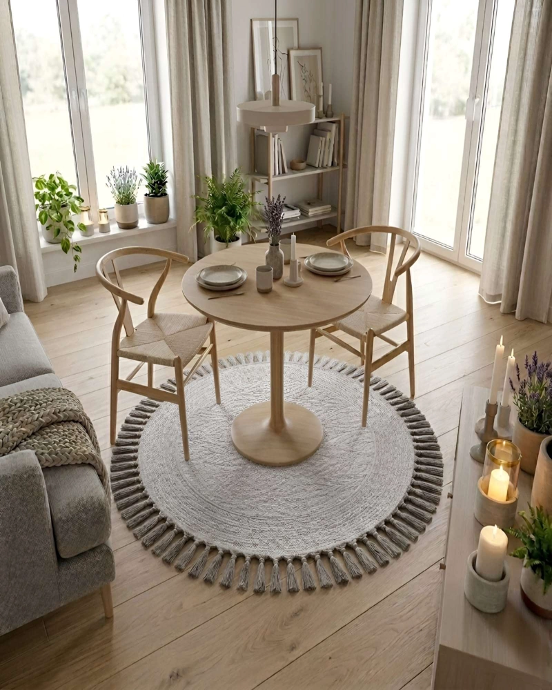 ALFOMBRA REDONDA CON RELIEVE Y FLECOS DECORATIVA - 2