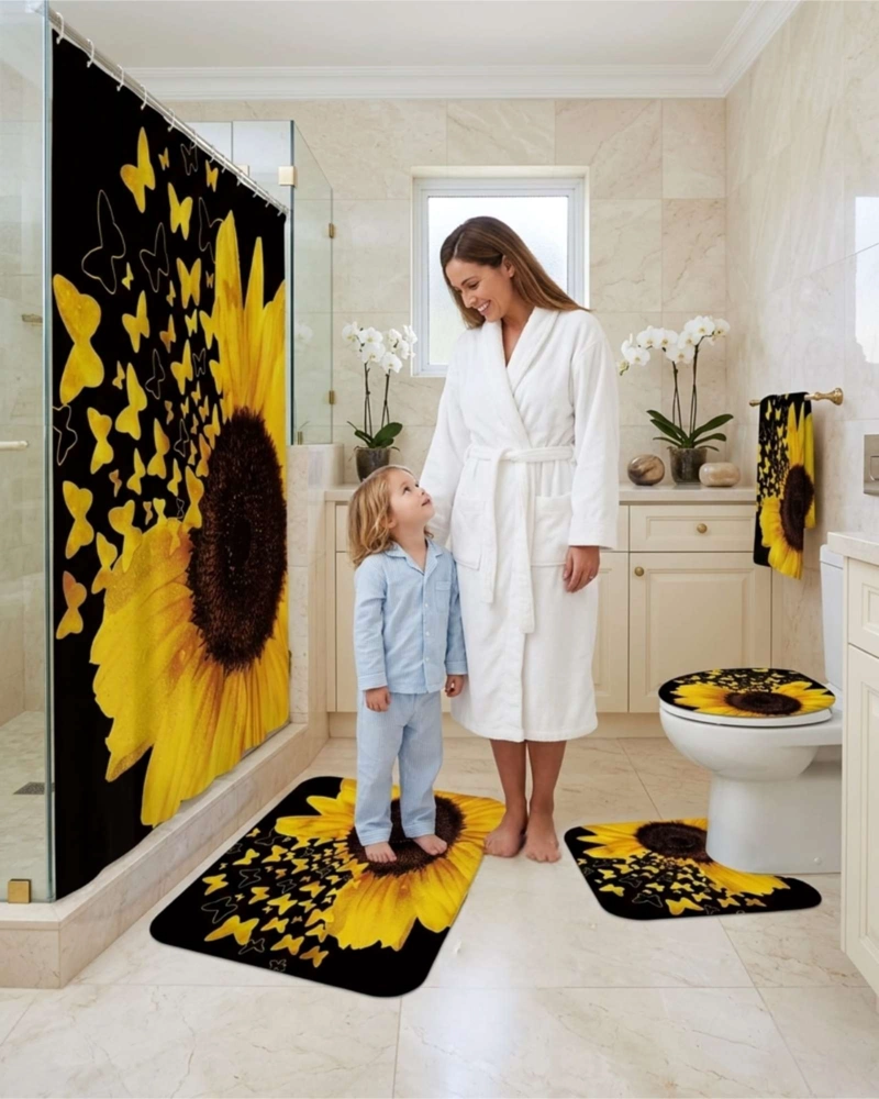 JUEGO DE BAÑO 4 PIEZAS CORTINA MAS ALFOMBRAS Y FUNDA DE INODORO - 4