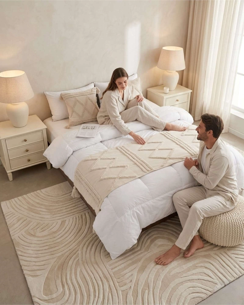 SET PIECERA DE CAMA BOHO CON DOS FUNDAS COJIN BORDADO - 1