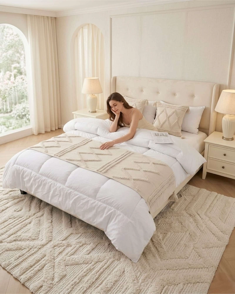 SET PIECERA DE CAMA BOHO CON DOS FUNDAS COJIN BORDADO - 2