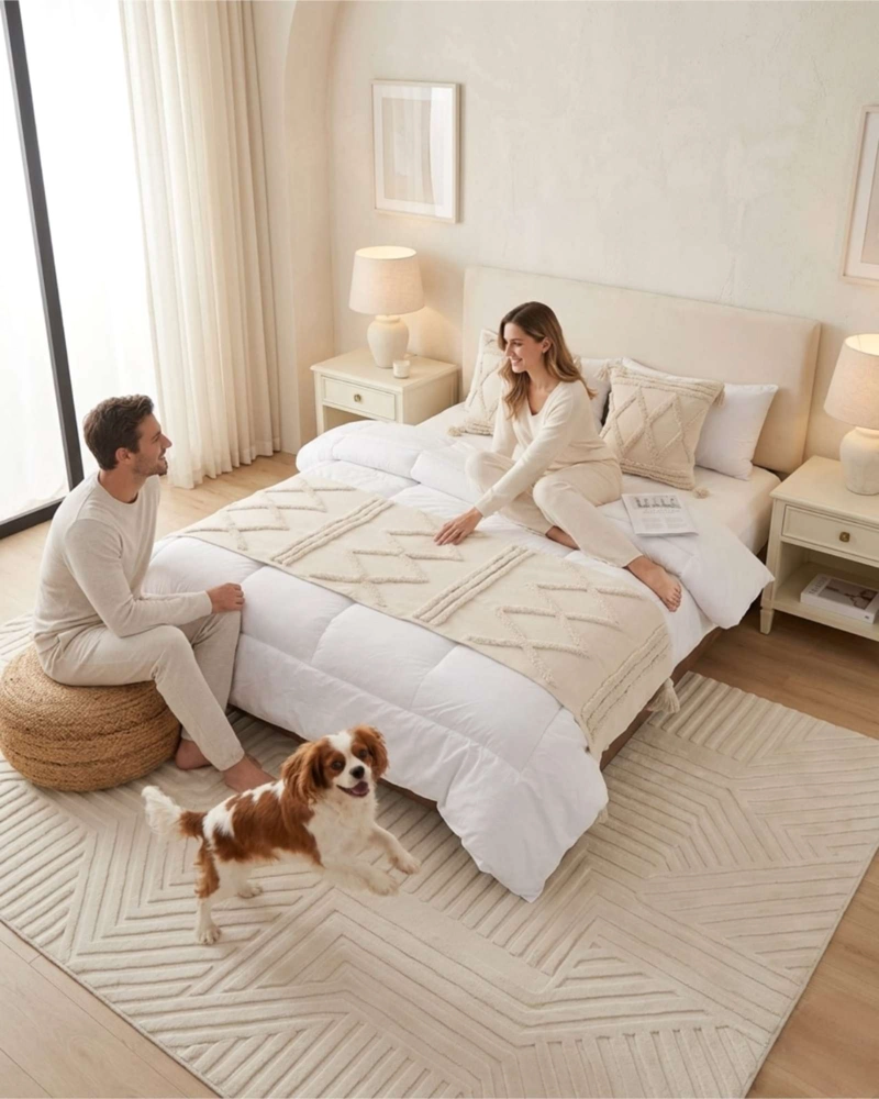 SET PIECERA DE CAMA BOHO CON DOS FUNDAS COJIN BORDADO - 3