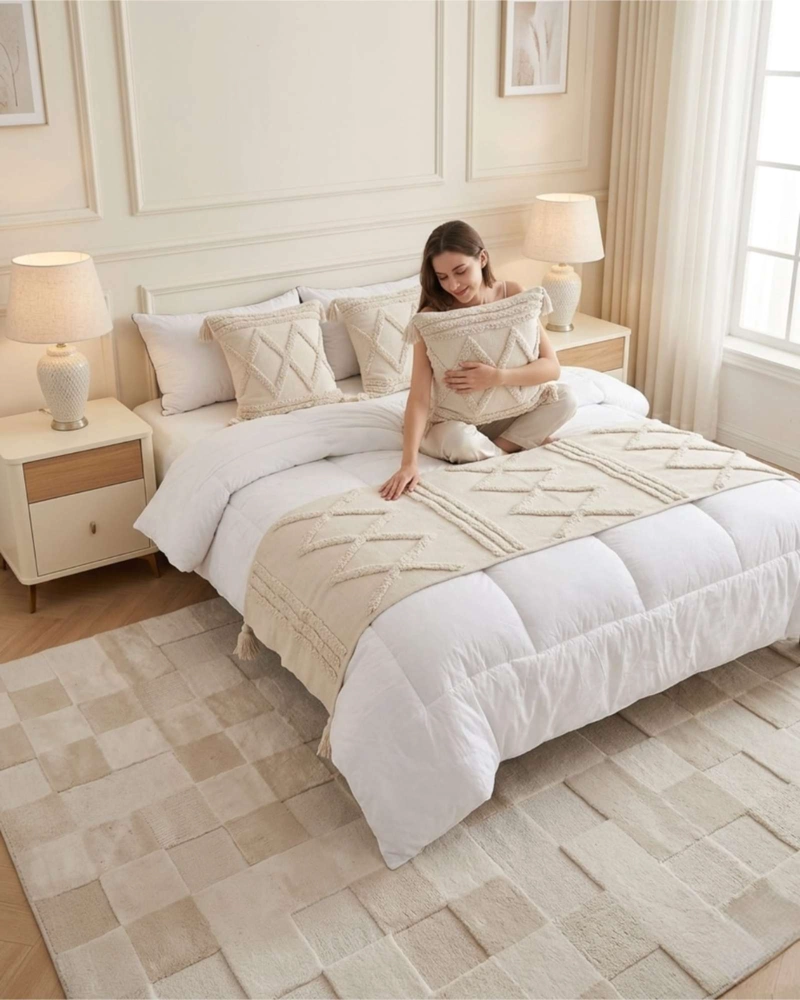 SET PIECERA DE CAMA BOHO CON DOS FUNDAS COJIN BORDADO - 4