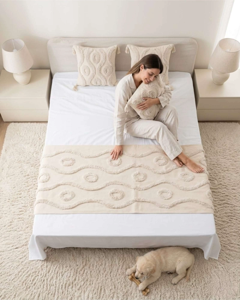 SET PIECERA DE CAMA BOHO CON DOS FUNDAS COJIN BORDADO - 2