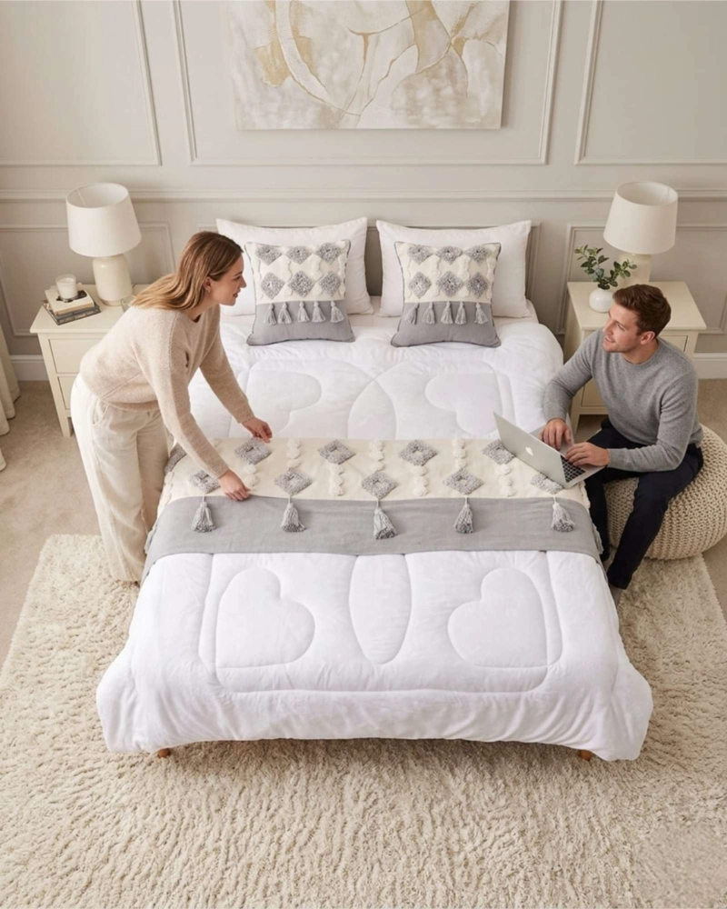 SET PIECERA DE CAMA BOHO CON DOS FUNDAS COJIN BORDADO - 3
