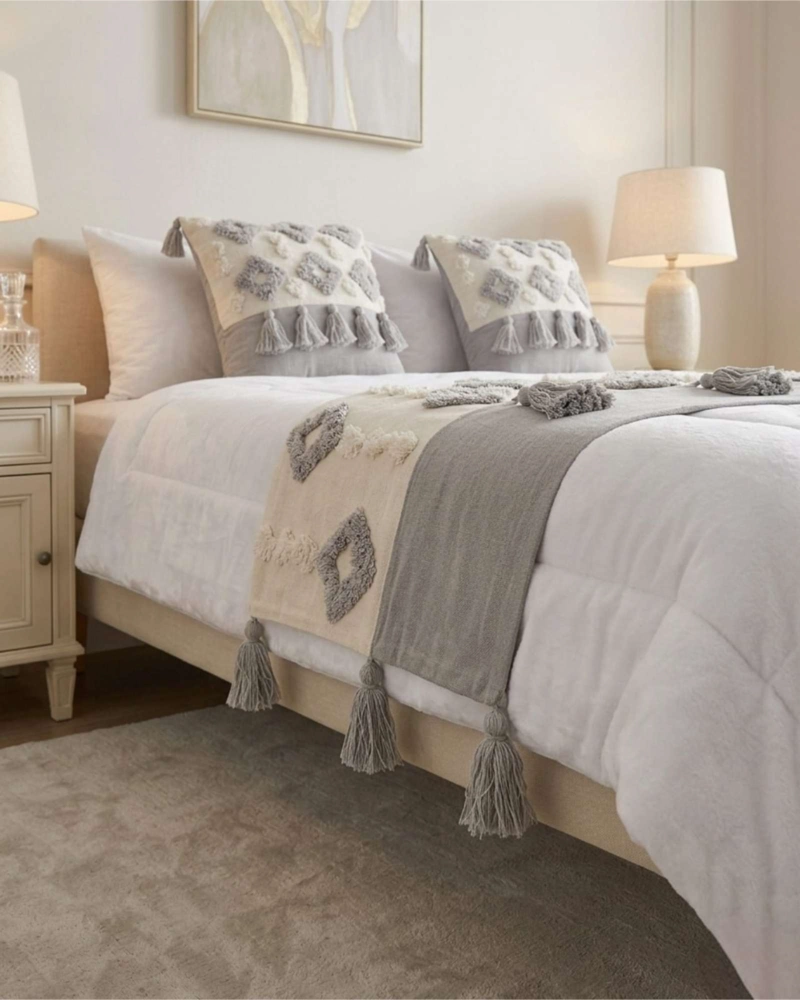 SET PIECERA DE CAMA BOHO CON DOS FUNDAS COJIN BORDADO - 5