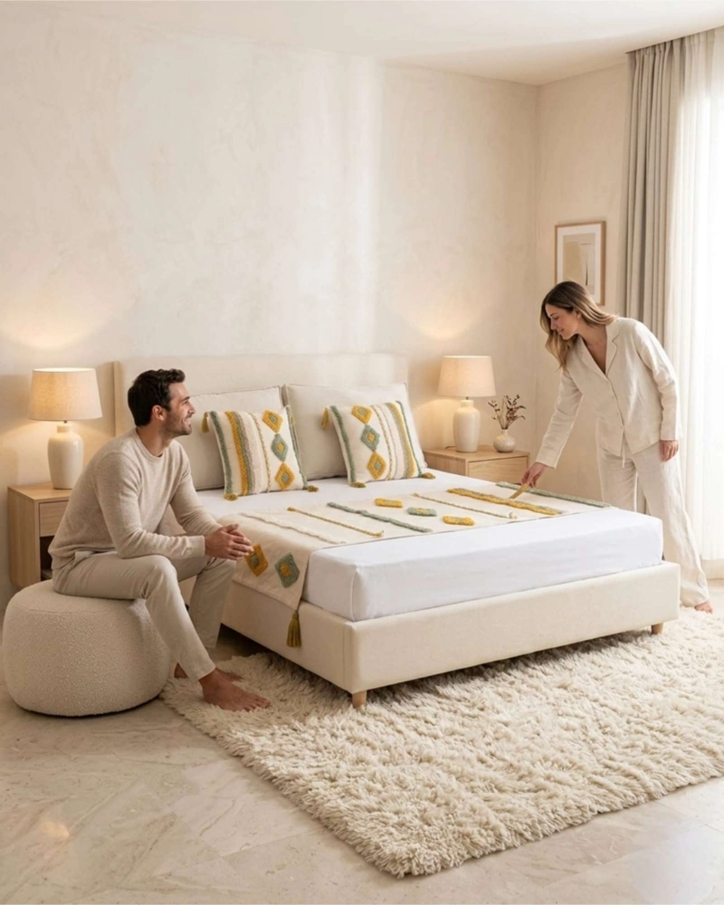 SET PIECERA DE CAMA BOHO CON DOS FUNDAS COJIN BORDADO - 4
