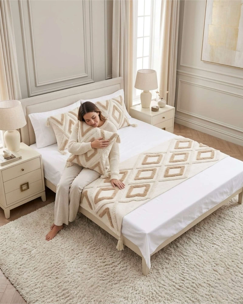 PIECERA DE CAMA MANTA TEJIDA DECORATIVA BOHO - 1