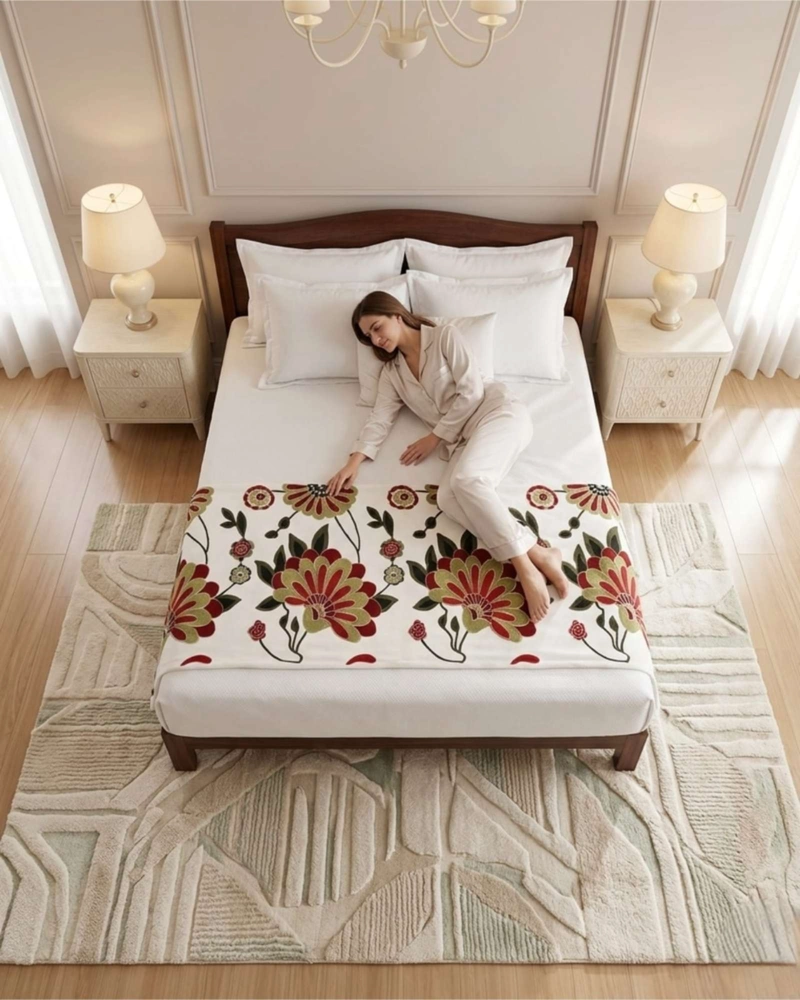 PIECERA MANTA DE CAMA TEXTURIZADA CON BORDADO BOTANICO - 3