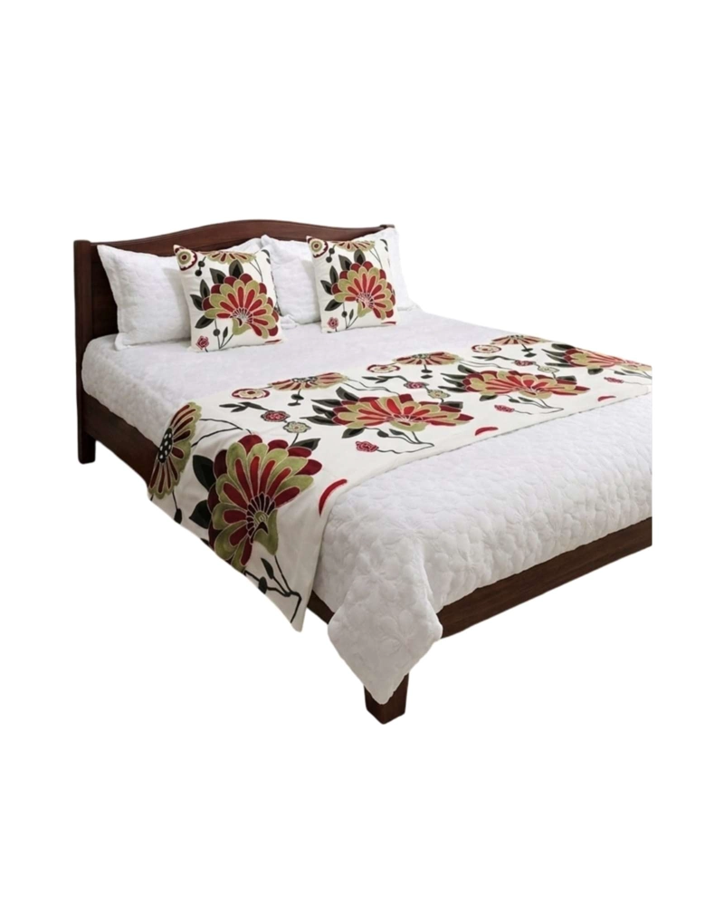 PIECERA MANTA DE CAMA TEXTURIZADA CON BORDADO BOTANICO - 6