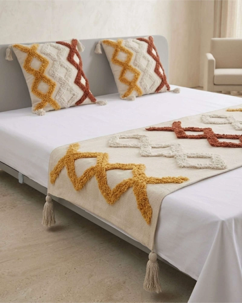 SET PIECERA DE CAMA BOHO CON DOS FUNDAS COJIN BORDADO - 5