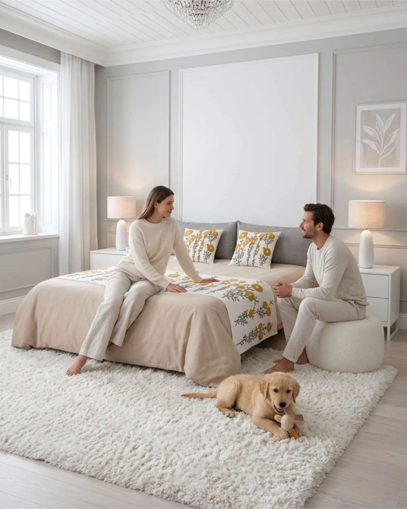 PIECERA MANTA DE CAMA TEXTURIZADA CON BORDADO BOTANICO - 3
