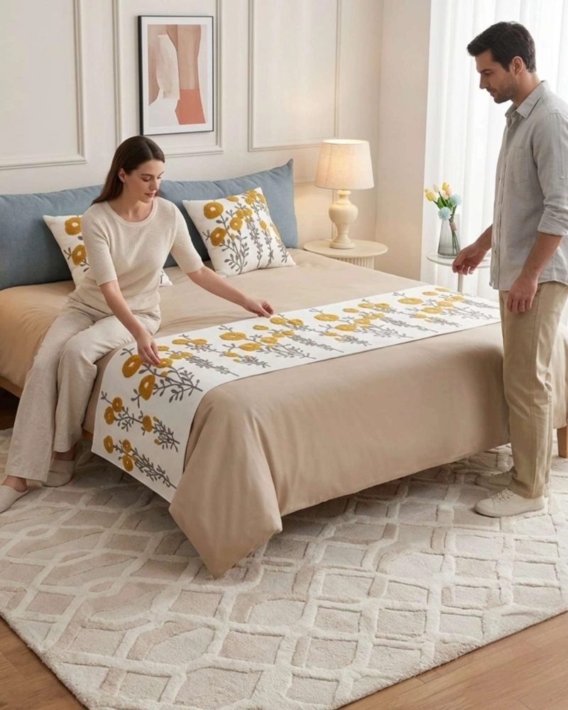 PIECERA MANTA DE CAMA TEXTURIZADA CON BORDADO BOTANICO - 5