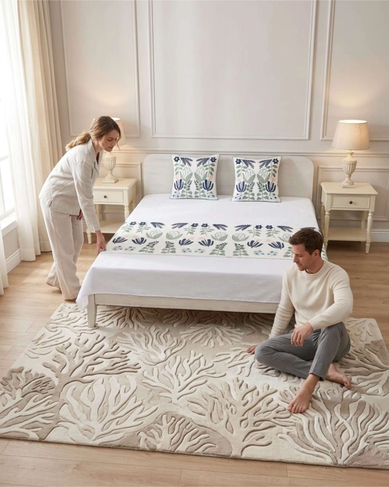 PIECERA MANTA DE CAMA TEXTURIZADA CON BORDADO BOTANICO - 2