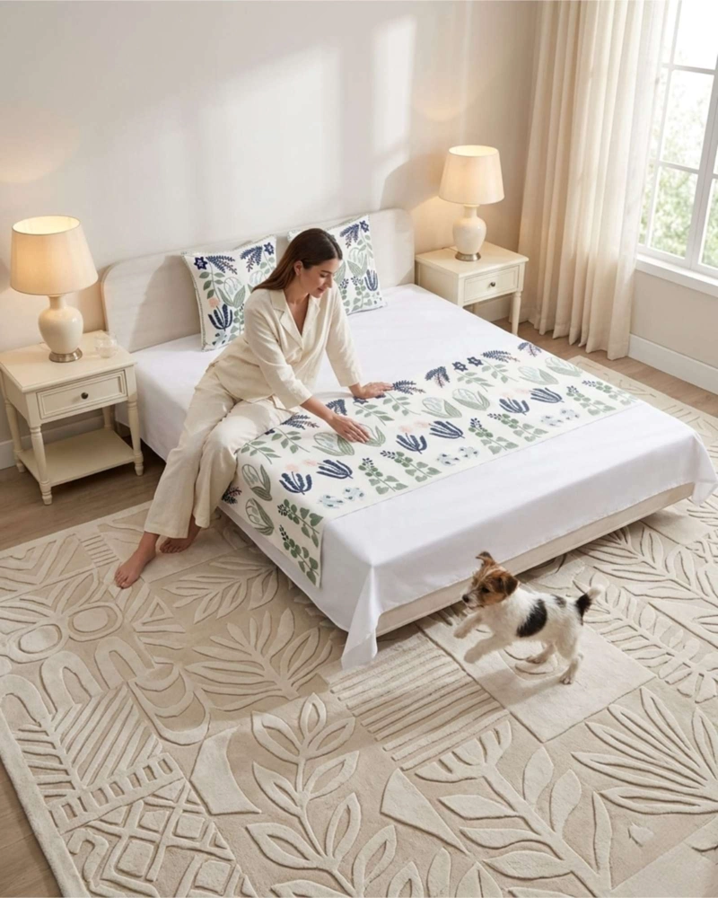 PIECERA MANTA DE CAMA TEXTURIZADA CON BORDADO BOTANICO - 5