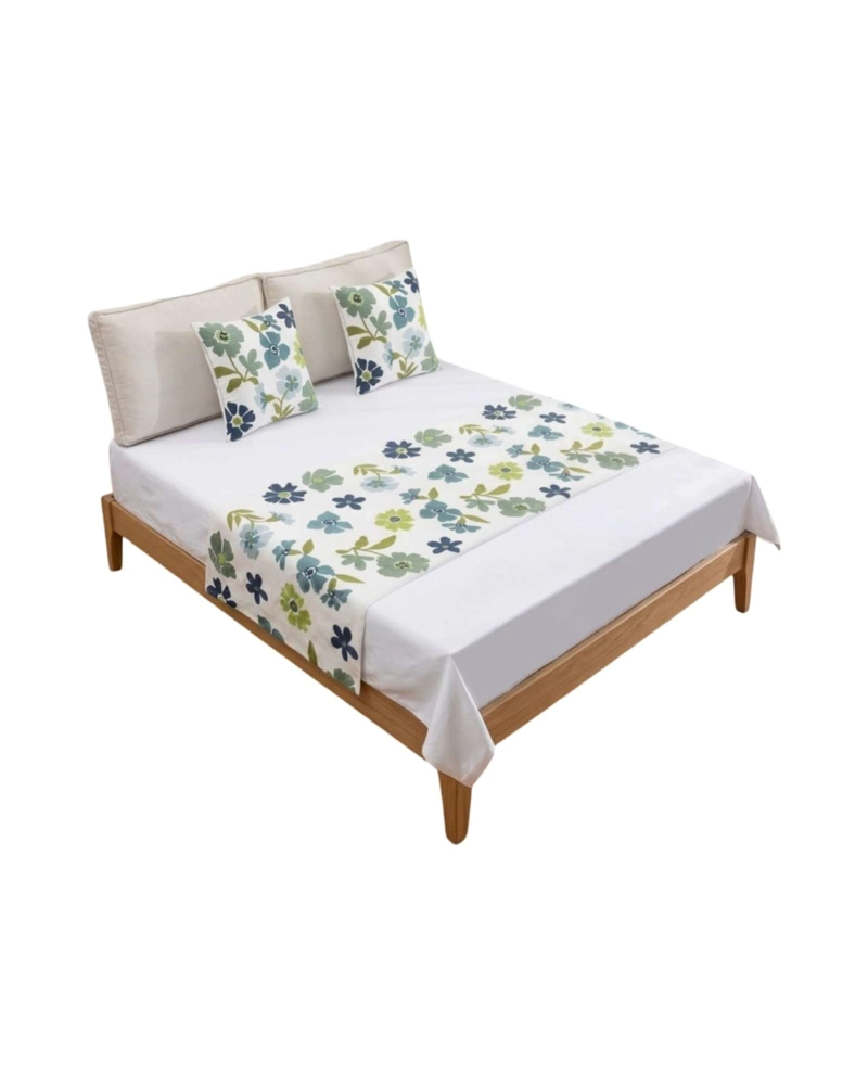 PIECERA MANTA DE CAMA TEXTURIZADA CON BORDADO BOTANICO - 6