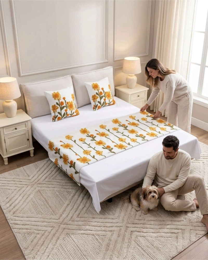 PIECERA MANTA DE CAMA TEXTURIZADA CON BORDADO BOTANICO - 1