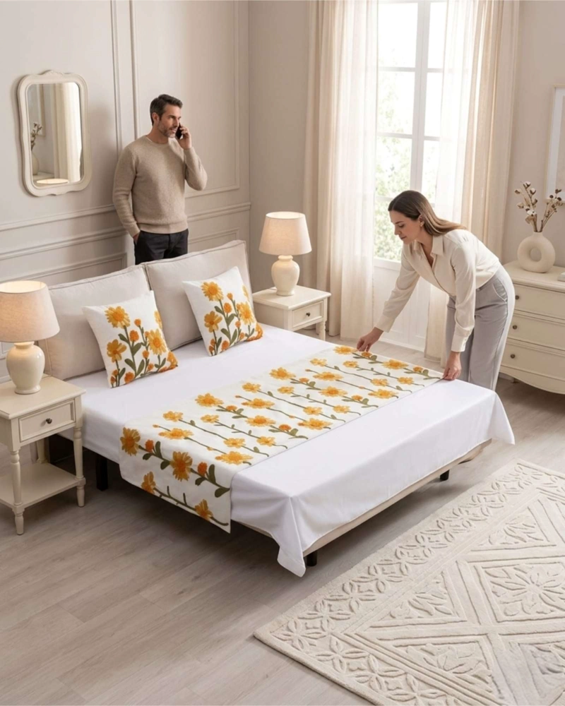 PIECERA MANTA DE CAMA TEXTURIZADA CON BORDADO BOTANICO - 2